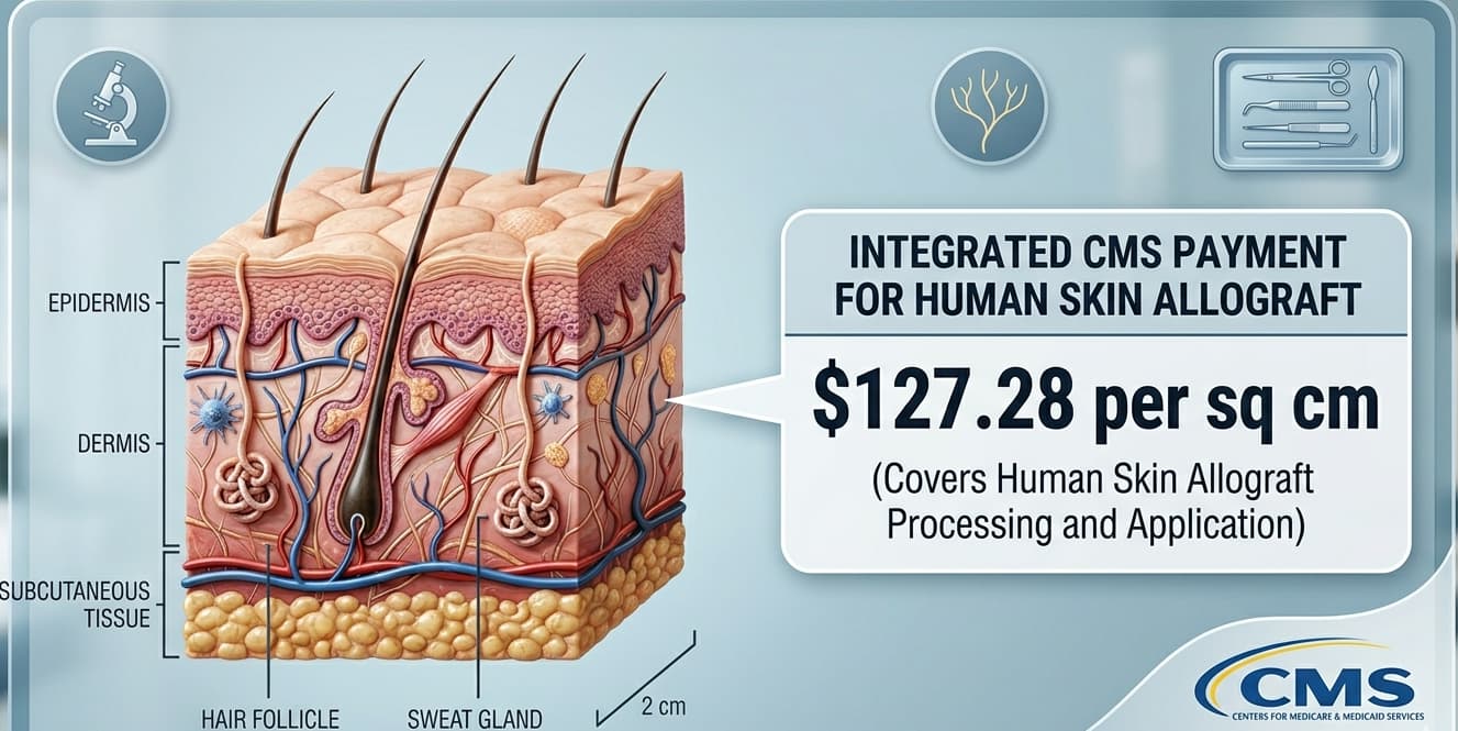 CMS 2026 skin substitute billing guidelines: $127.28/sq cm flat rate, CPT code changes, WISeR prior authorization