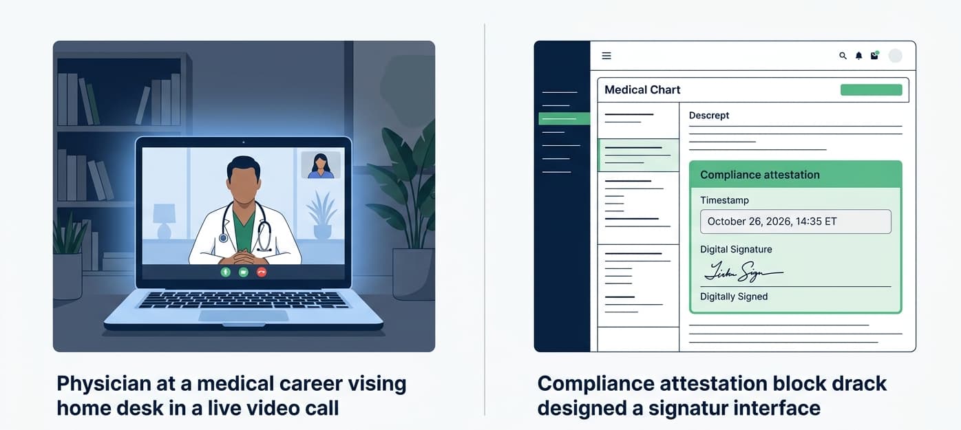 Virtual direct supervision documentation Medicare 2026 EHR attestation compliance workflow