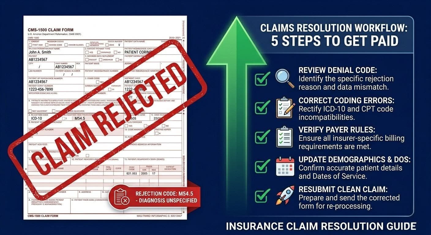 Texas TMHP claim rejection codes fixed with resubmission checklist on provider portal screen