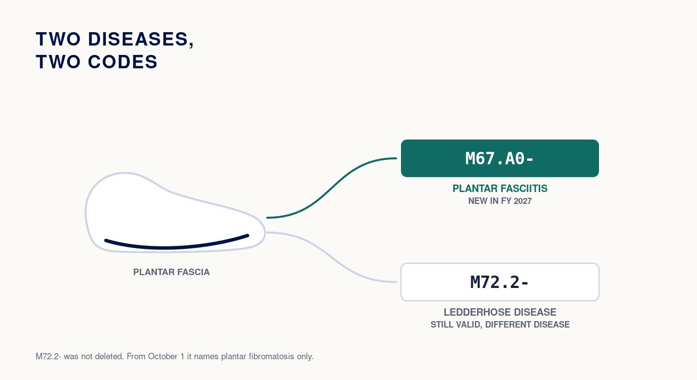 Plantar Fasciitis Moves Out of M72.2 into M67.A0 on October 1